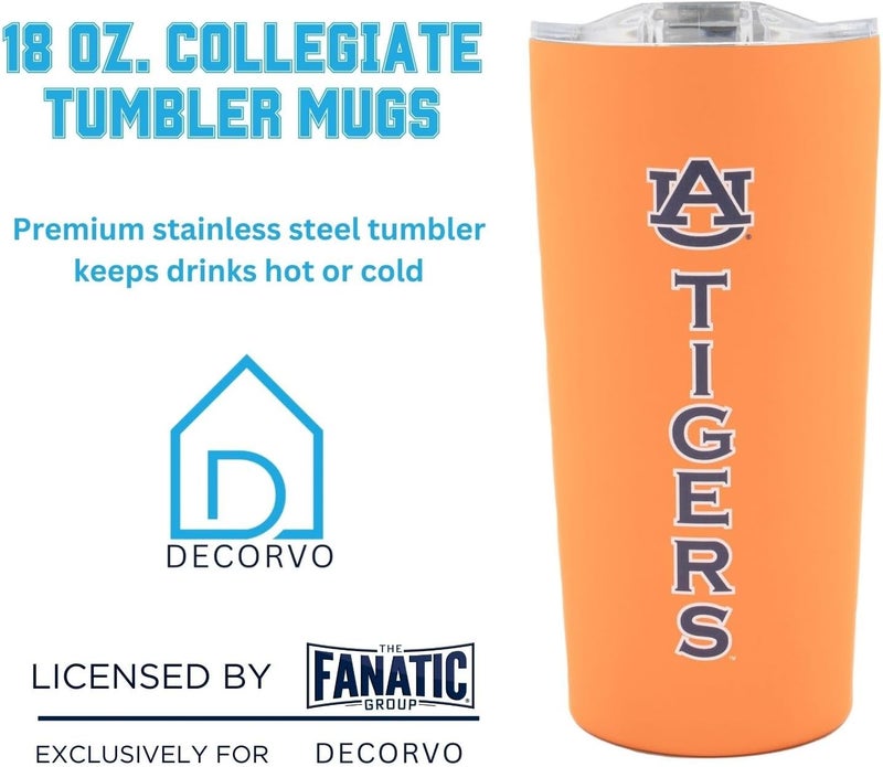 Decorvo Officially Licensed Collegiate Stainless Steel Tumbler - Double Walled Insulated Travel Tumbler with Slide Lid - 18 oz (Auburn - Orange) - Image 3